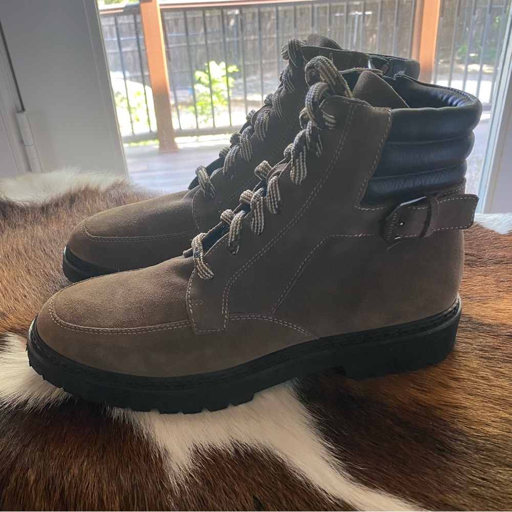 Aquatalia Mayra Laced Ankle Boot Water Repellant Suede Lug Sole SZ 10.5